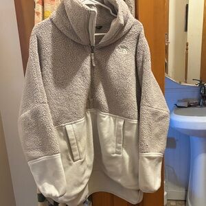 The North Face Two-Tone Taupe and Ivory Sherpa Half-Zip Pullover